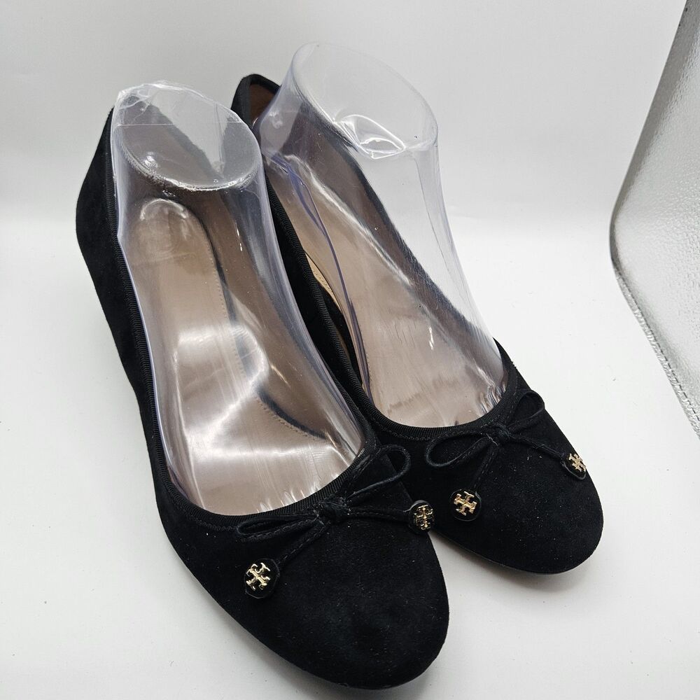 Tory Burch Black Laila Suede Leather Heels Pump Old Money Quiet Luxury Size 9.5